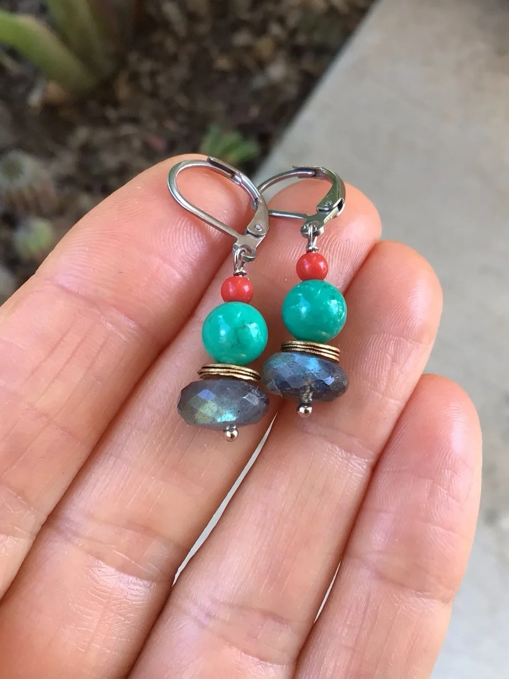 Natural Labradorite Turquoise sterling silver Earrings Sundance Charm